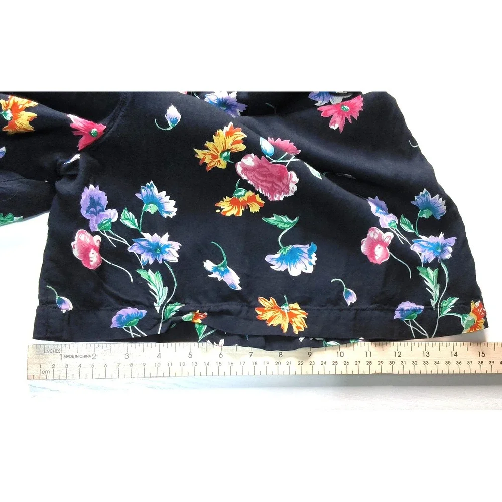 Access Vintage Floral Romper Shorts Women Small Black Short Sleeve‎ Button Front